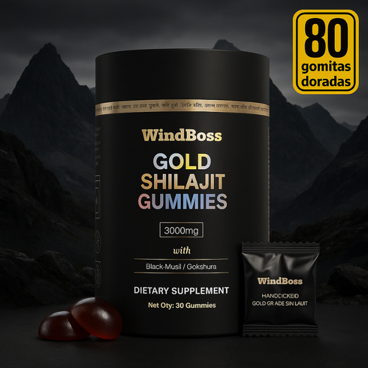 WindBoss Shilajit Puro del Himalaya – 80 Gominolas de Grado Oro | Refuerza Inmunidad y Energía Natural