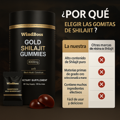 WindBoss Shilajit Puro del Himalaya – 80 Gominolas de Grado Oro | Refuerza Inmunidad y Energía Natural