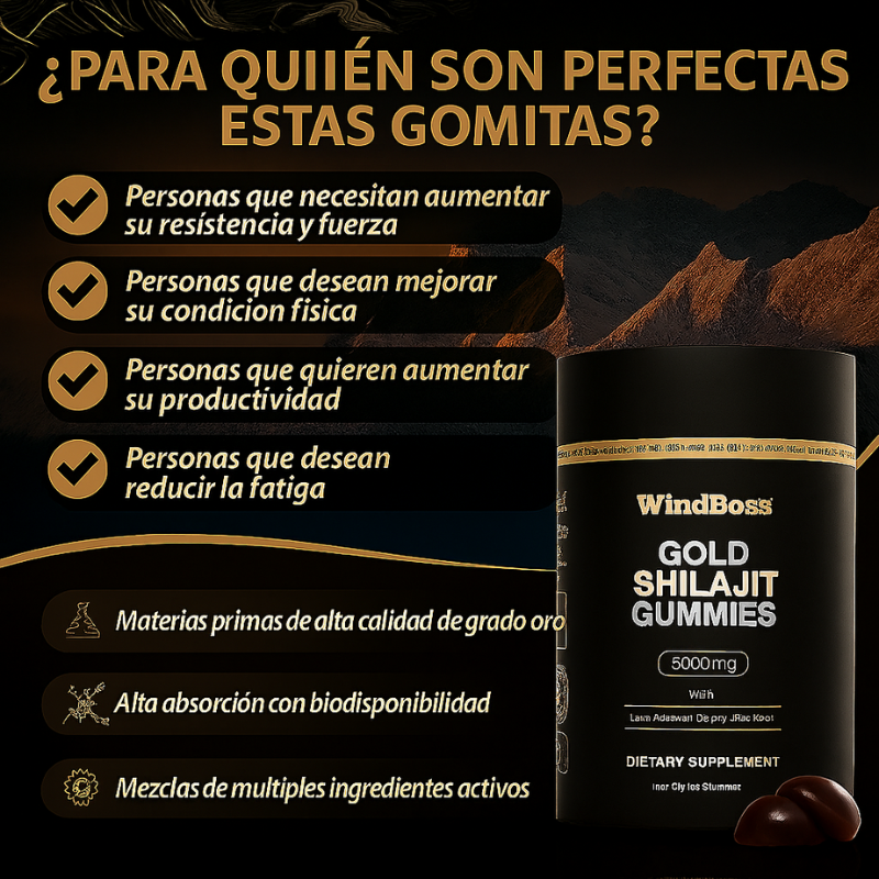 WindBoss Shilajit Puro del Himalaya – 80 Gominolas de Grado Oro | Refuerza Inmunidad y Energía Natural