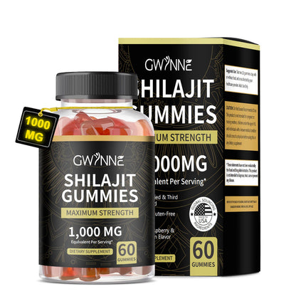 Gwynne Shilajit 1000mg - 60 Gomitas Sabor Frambuesa y Sandía Energía y Vitalidad Suplemento Natural Vegano Sin Gluten