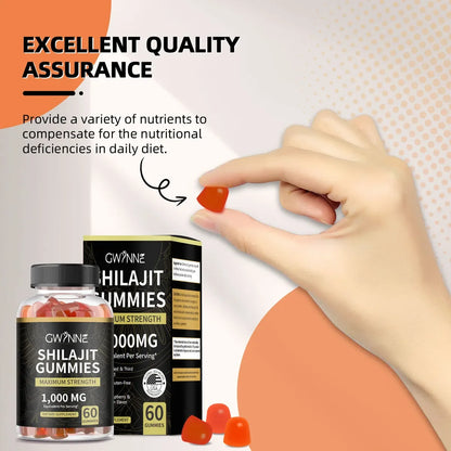 Gwynne Shilajit 1000mg - 60 Gomitas Sabor Frambuesa y Sandía Energía y Vitalidad Suplemento Natural Vegano Sin Gluten