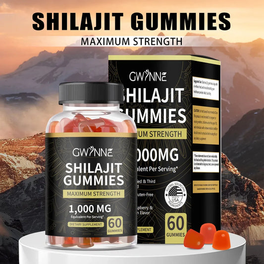 Gwynne Shilajit 1000mg - 60 Gomitas Sabor Frambuesa y Sandía Energía y Vitalidad Suplemento Natural Vegano Sin Gluten